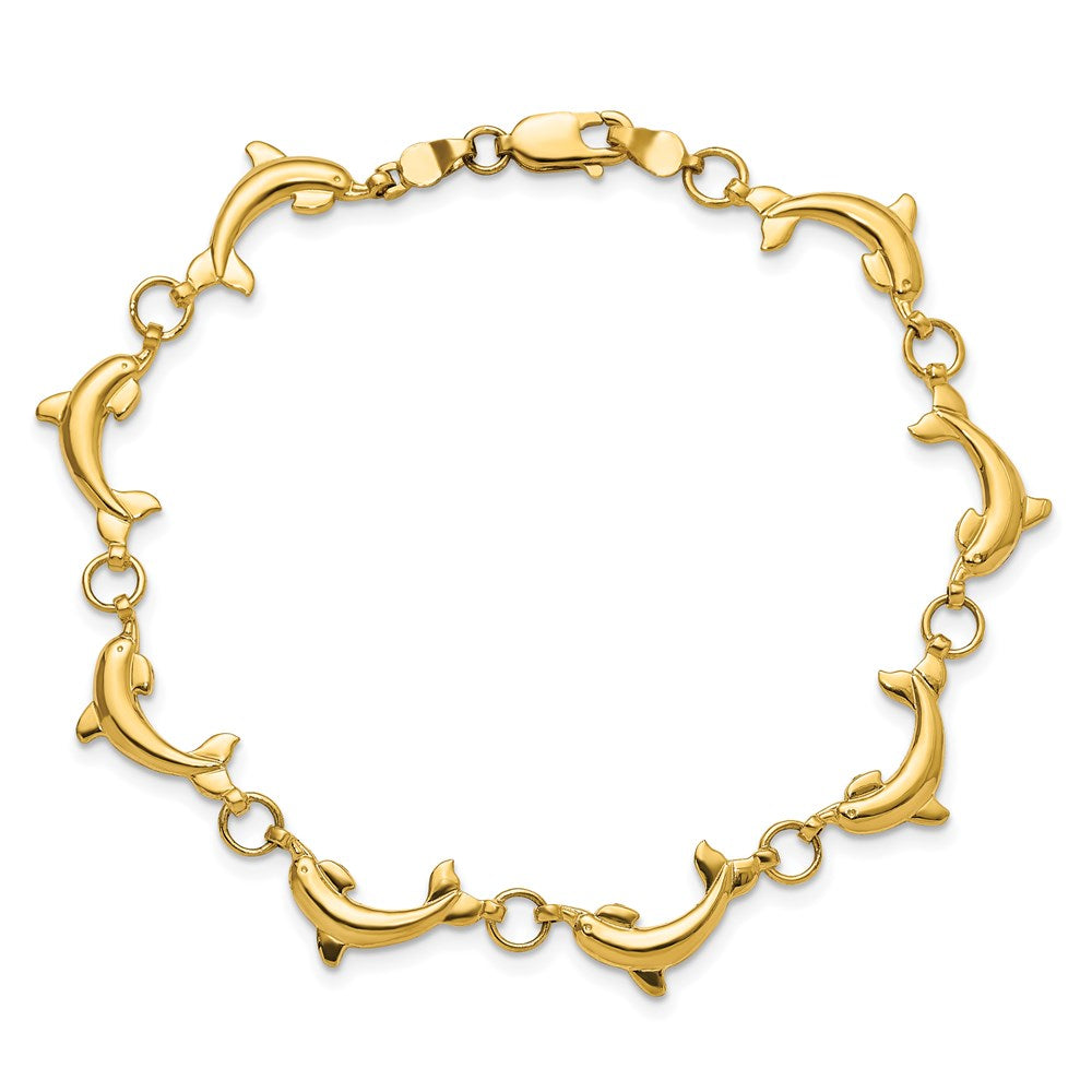 7.5 Inch 14K Polished Dolphin Bracelet