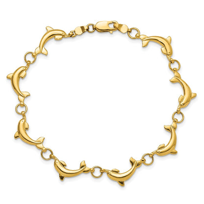 8 Inch 14K Polished Dolphin Bracelet