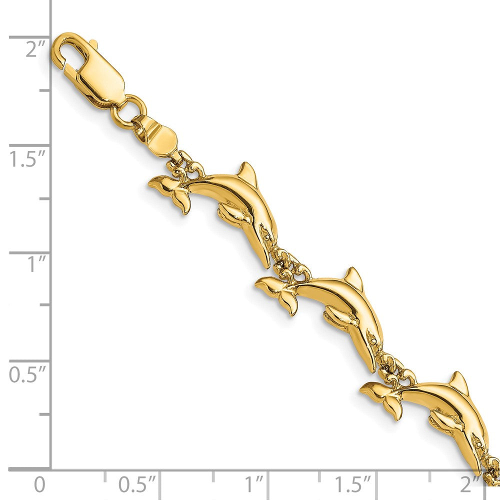 7 Inch 14K Polished 3-D Reversible Dolphin Bracelet