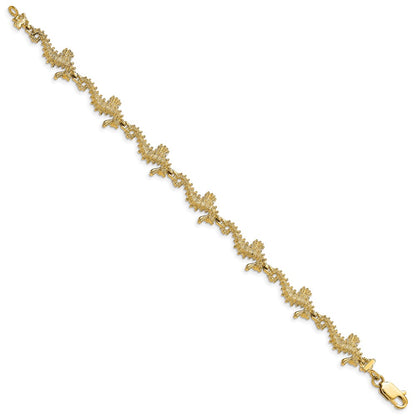 7.5 Inch 14K Textured 3-D Seahorse Bracelet