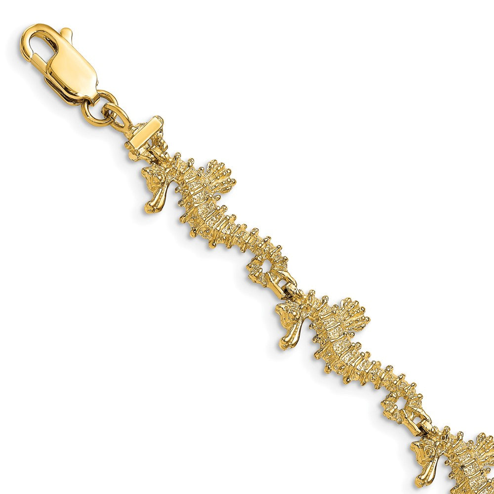 7.5 Inch 14K Textured 3-D Seahorse Bracelet