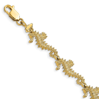 7.5 Inch 14K Textured 3-D Seahorse Bracelet
