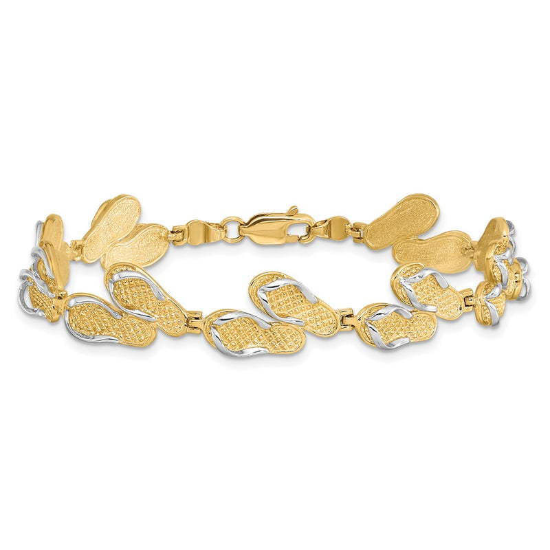 7.25 Inch 14K With Rhodium Flip Flops Bracelet