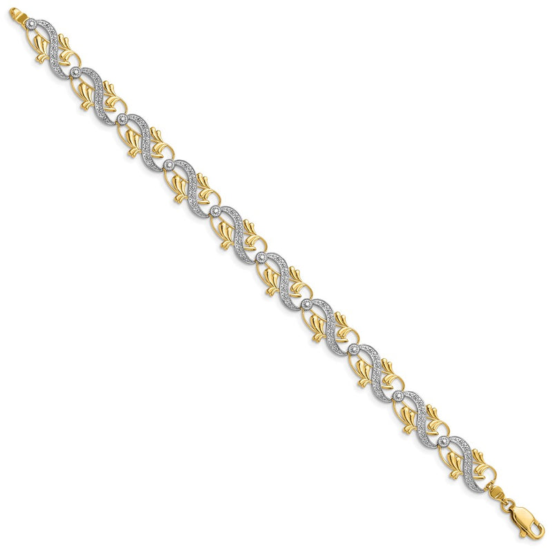 7.5 Inch 14K And White Rhodium Diamond-Cut Fancy Link Bracelet