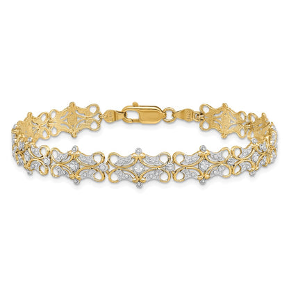 7.5 Inch 14K And White Rhodium Diamond-Cut Fancy Bracelet