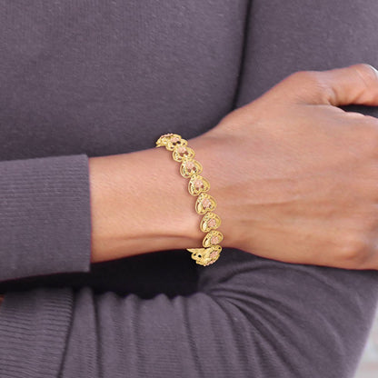 7.25 Inch 14K Two-Tone D/C Heart W/Flowers 7.25In Bracelet