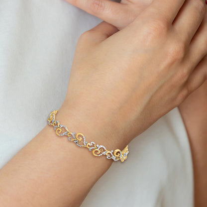 7.5 Inch 14K And White Rhodium Diamond-Cut Fancy Link Bracelet