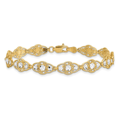7.25 Inch 14K And White Rhodium Diamond-Cut Fancy Bracelet
