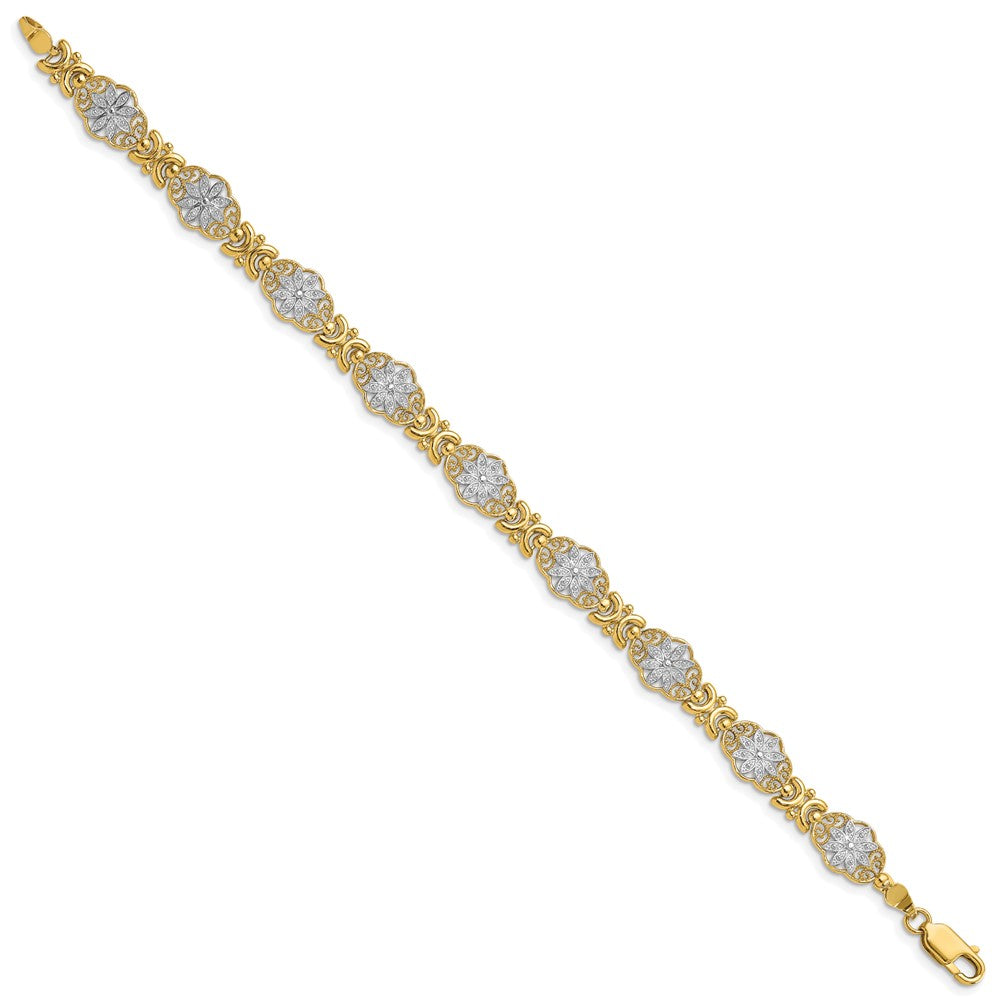 7.5 Inch 14K And White Rhodium Flower 7.5In Bracelet