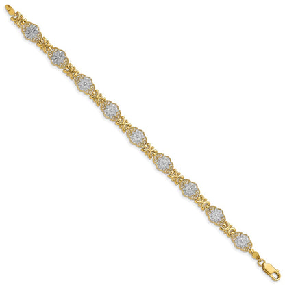 7.5 Inch 14K And White Rhodium Flower 7.5In Bracelet