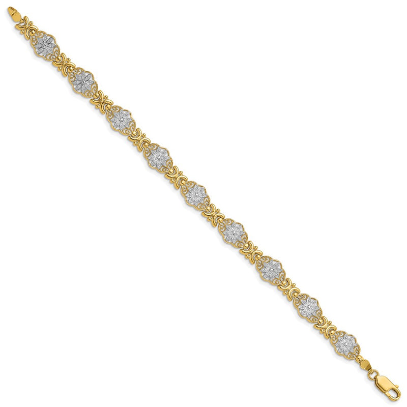 7.5 Inch 14K And White Rhodium Flower 7.5In Bracelet