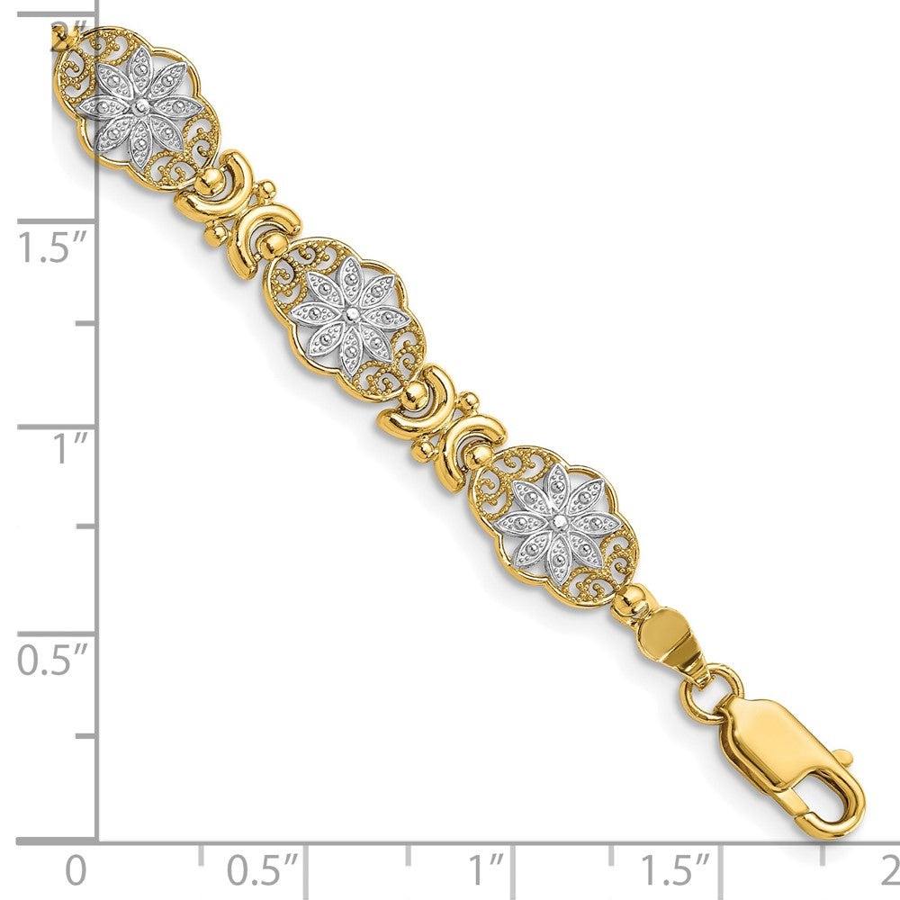 7.5 Inch 14K And White Rhodium Flower 7.5In Bracelet