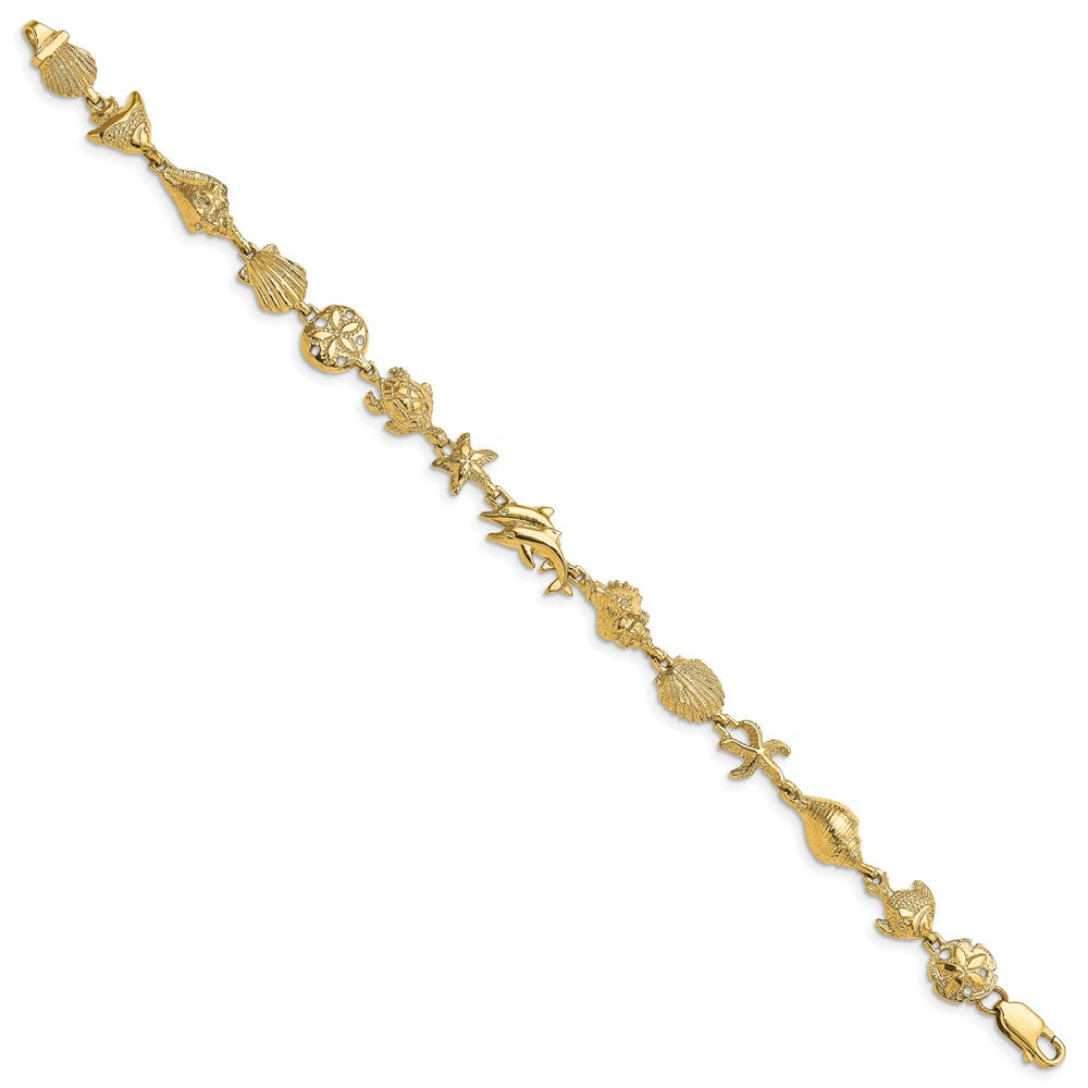 7.25 Inch 14K Nautical Combination W/ Dolphins Link Bracelet