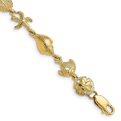 7.25 Inch 14K Nautical Combination W/ Dolphins Link Bracelet