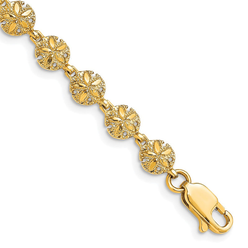 7 Inch 14K Polished /Textured Mini Sand Dollar Bracelet