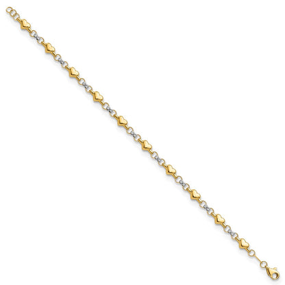 14K Two-Tone Polished D/C Heart 7.5In Bracelet