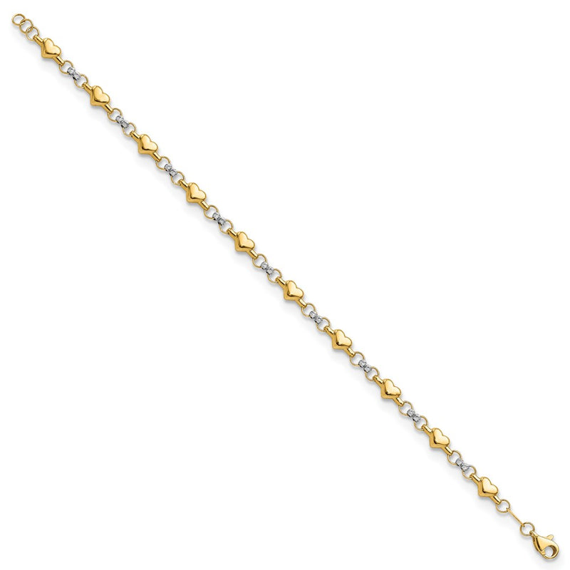 14K Two-Tone Polished D/C Heart 7.5In Bracelet