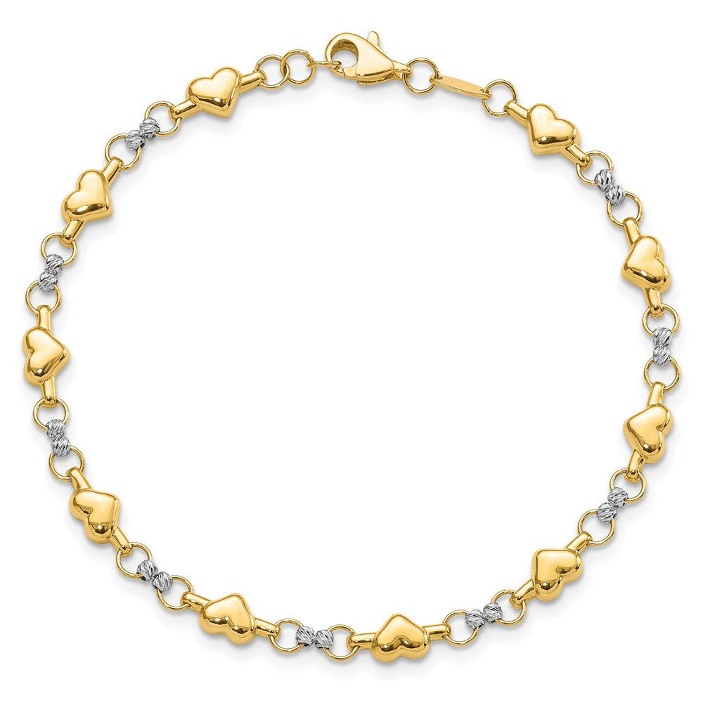14K Two-Tone Polished D/C Heart 7.5In Bracelet