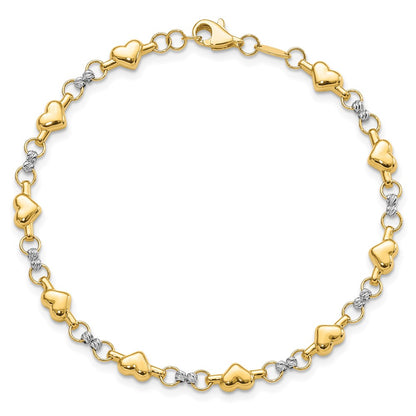14K Two-Tone Polished D/C Heart 7.5In Bracelet