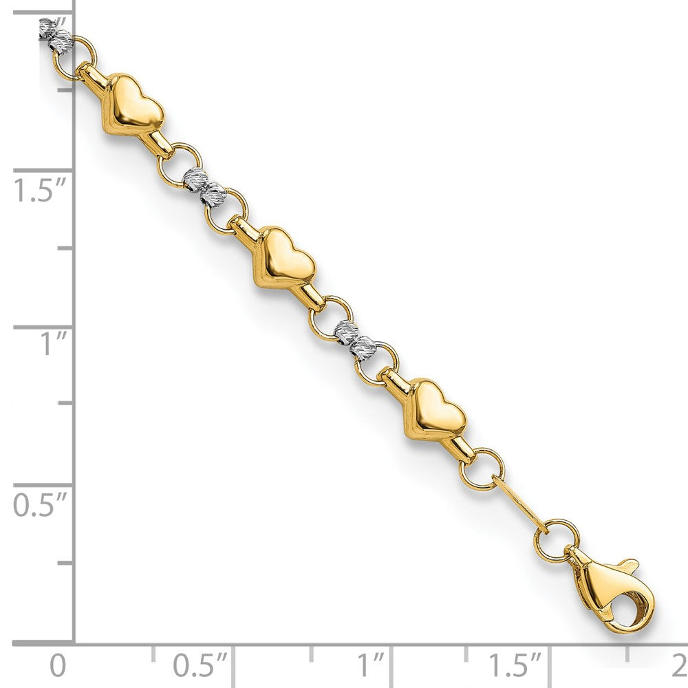 14K Two-Tone Polished D/C Heart 7.5In Bracelet