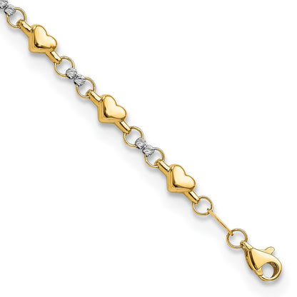 14K Two-Tone Polished D/C Heart 7.5In Bracelet