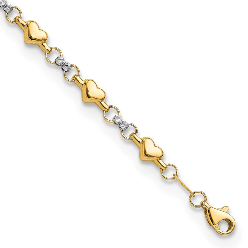14K Two-Tone Polished D/C Heart 7.5In Bracelet