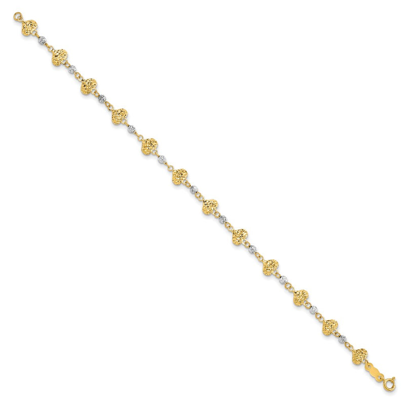14K Two-Tone Two Tone D/C Heart Link Bracelet