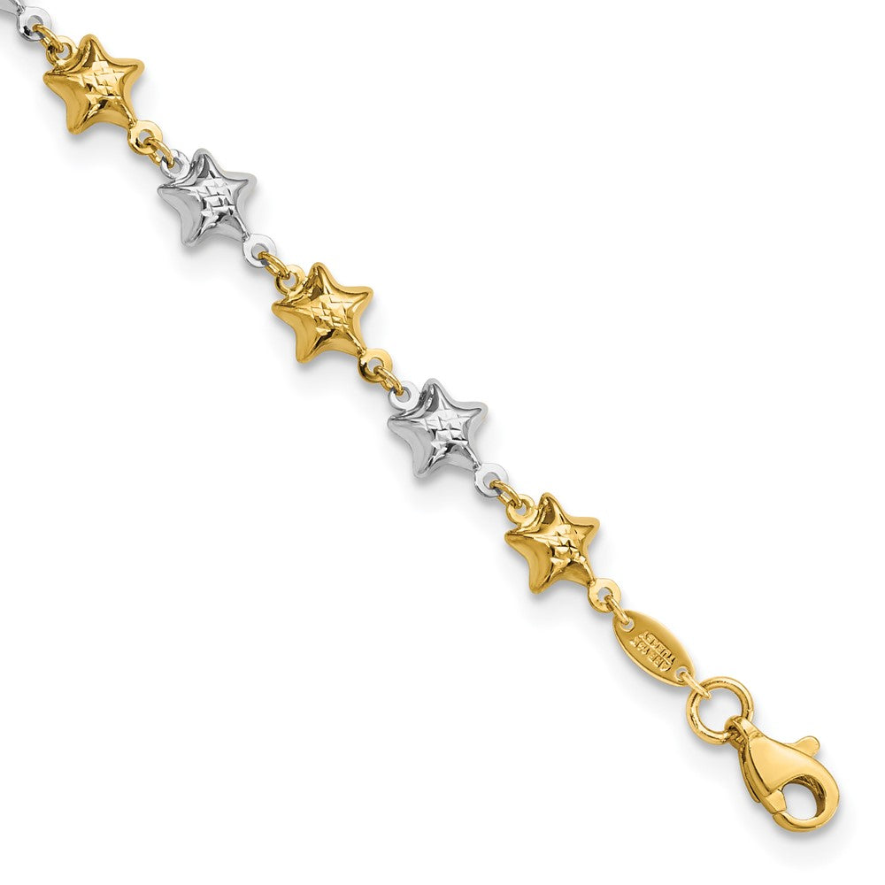 14K Two-Tone Puffed Star Bracelet