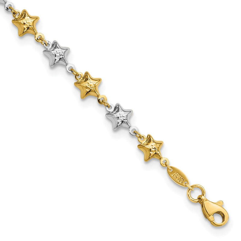 14K Two-Tone Puffed Star Bracelet