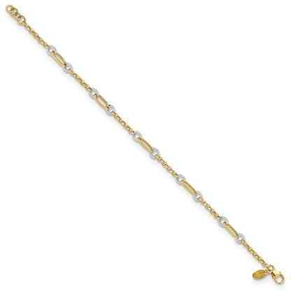 7.25 Inch 14K Two-Tone Fancy Oval Link And Chain W/.5 In Ext Bracelet