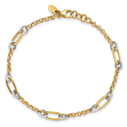 7.25 Inch 14K Two-Tone Fancy Oval Link And Chain W/.5 In Ext Bracelet
