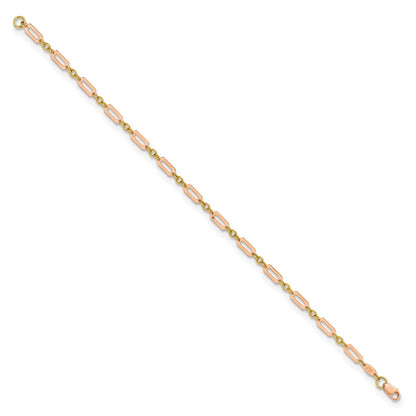 14K Two-Tone Polished Fancy Rectangle Link 7.5in Bracelet