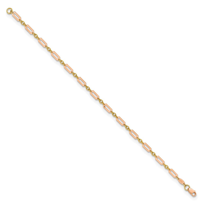 14K Two-Tone Polished Fancy Rectangle Link 7.5in Bracelet
