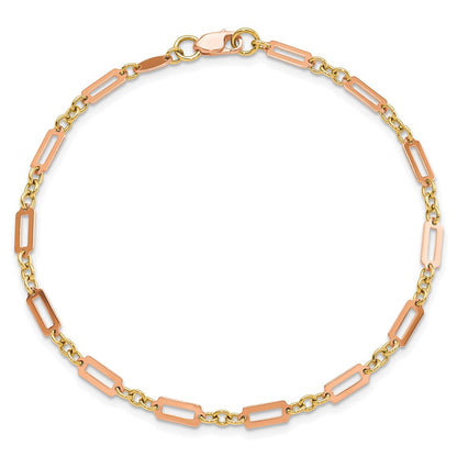 14K Two-Tone Polished Fancy Rectangle Link 7.5in Bracelet