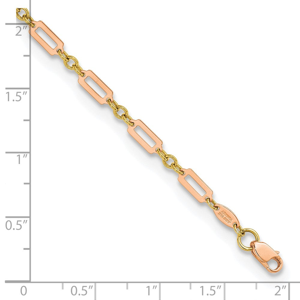 14K Two-Tone Polished Fancy Rectangle Link 7.5in Bracelet