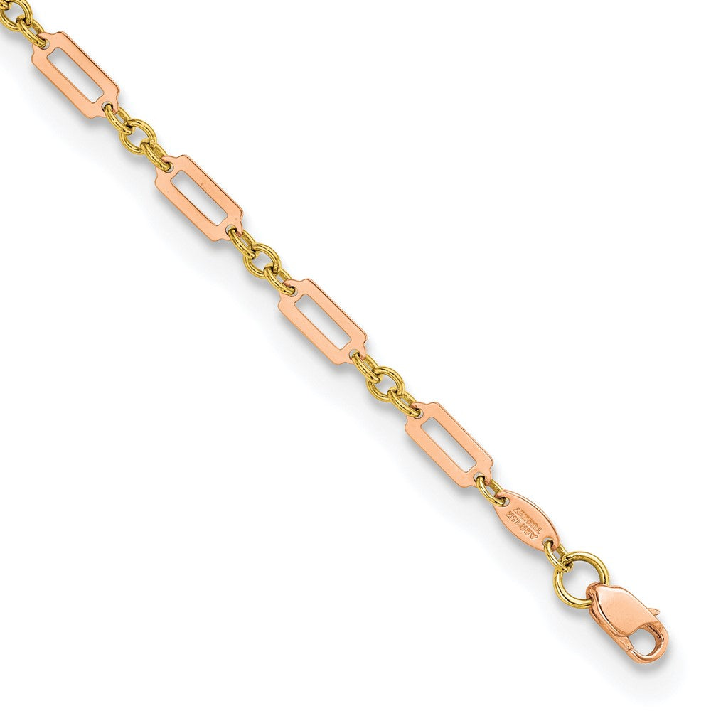 14K Two-Tone Polished Fancy Rectangle Link 7.5in Bracelet