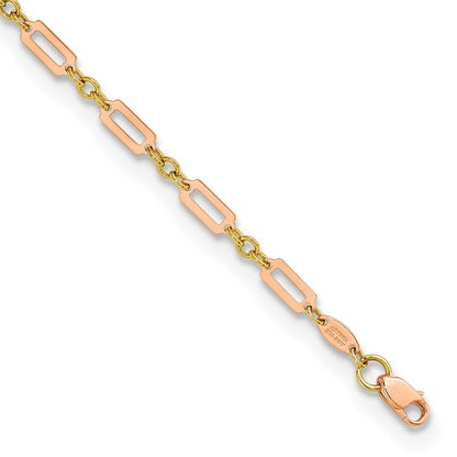 14K Two-Tone Polished Fancy Rectangle Link 7.5in Bracelet