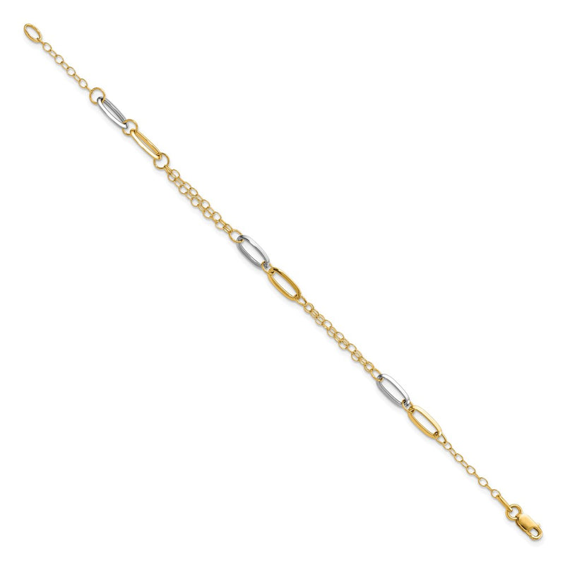 14K Two Tone Polished Fancy Chain Link Bracelet