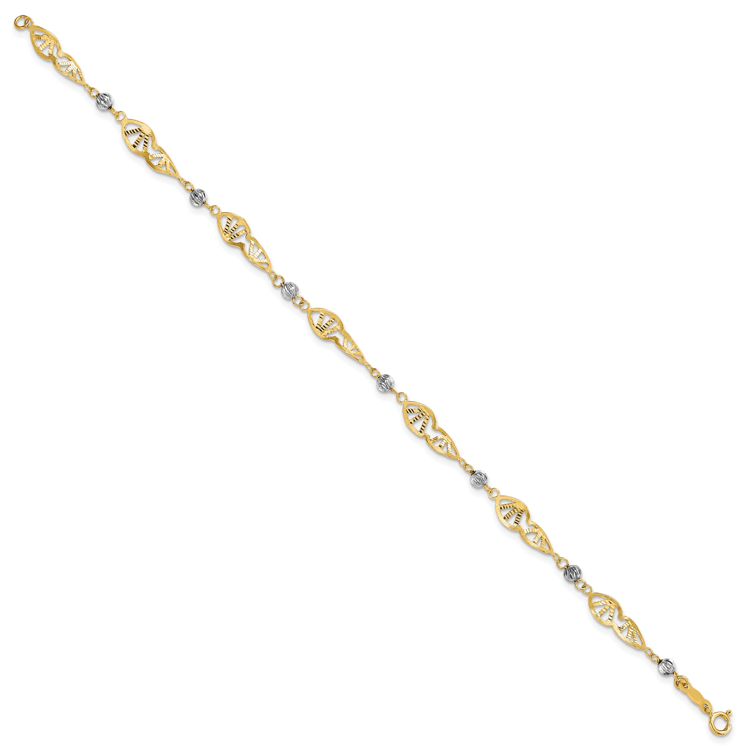 7 Inch 14K Two Tone Fancy Link Diamond-Cut Bracelet
