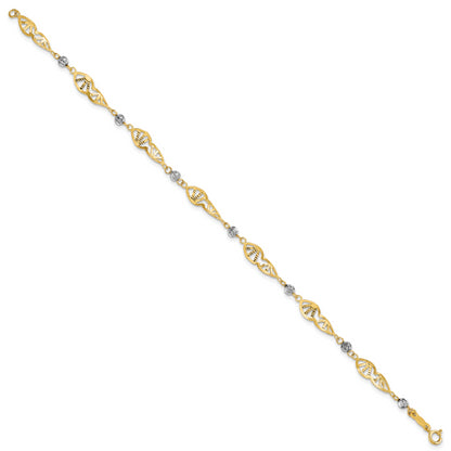 7 Inch 14K Two Tone Fancy Link Diamond-Cut Bracelet