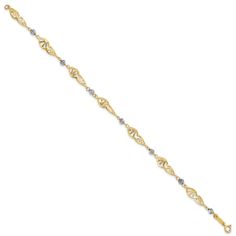 7 Inch 14K Two Tone Fancy Link Diamond-Cut Bracelet