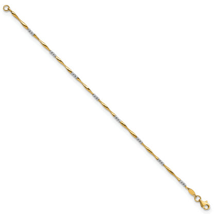 7.5 Inch 14K Two-Tone Diamond-Cut Wavy And Beaded 7.5In Bracelet