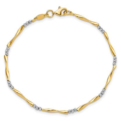 7.5 Inch 14K Two-Tone Diamond-Cut Wavy And Beaded 7.5In Bracelet