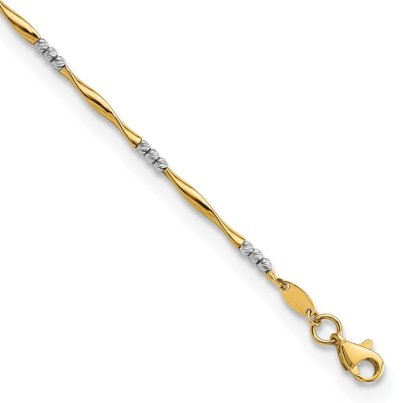 7.5 Inch 14K Two-Tone Diamond-Cut Wavy And Beaded 7.5In Bracelet