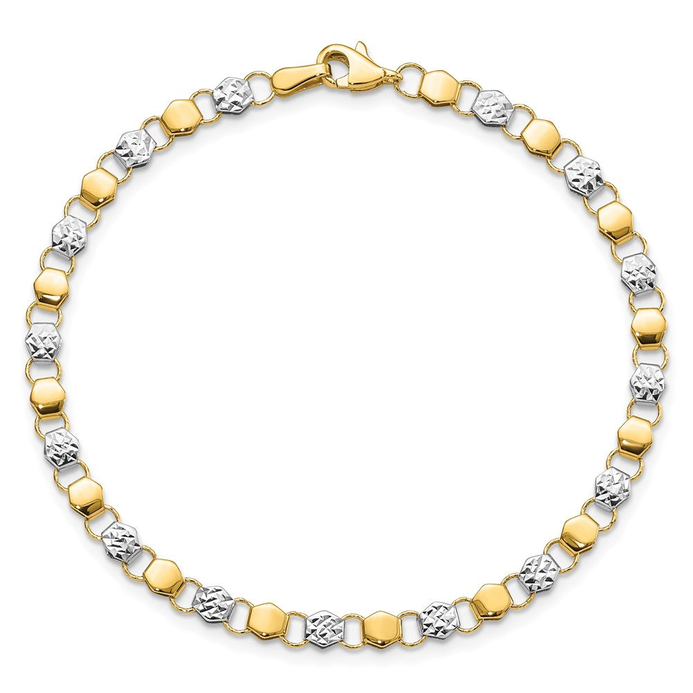 7.5 Inch 14K And White Rhodium D/C Fancy 7.5In Bracelet