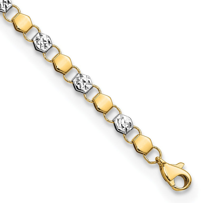 7.5 Inch 14K And White Rhodium D/C Fancy 7.5In Bracelet