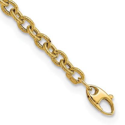 7.5 Inch 14K Polished And Textured Cable Link 7.5In Bracelet