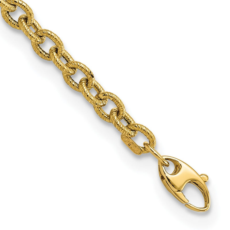 7.5 Inch 14K Polished And Textured Cable Link 7.5In Bracelet