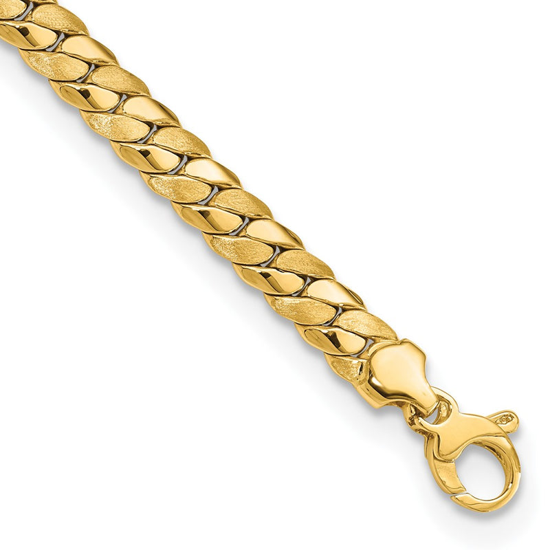 14K Yellow Gold Satin And Polished 6.5mm Fancy Link Chain Bracelet