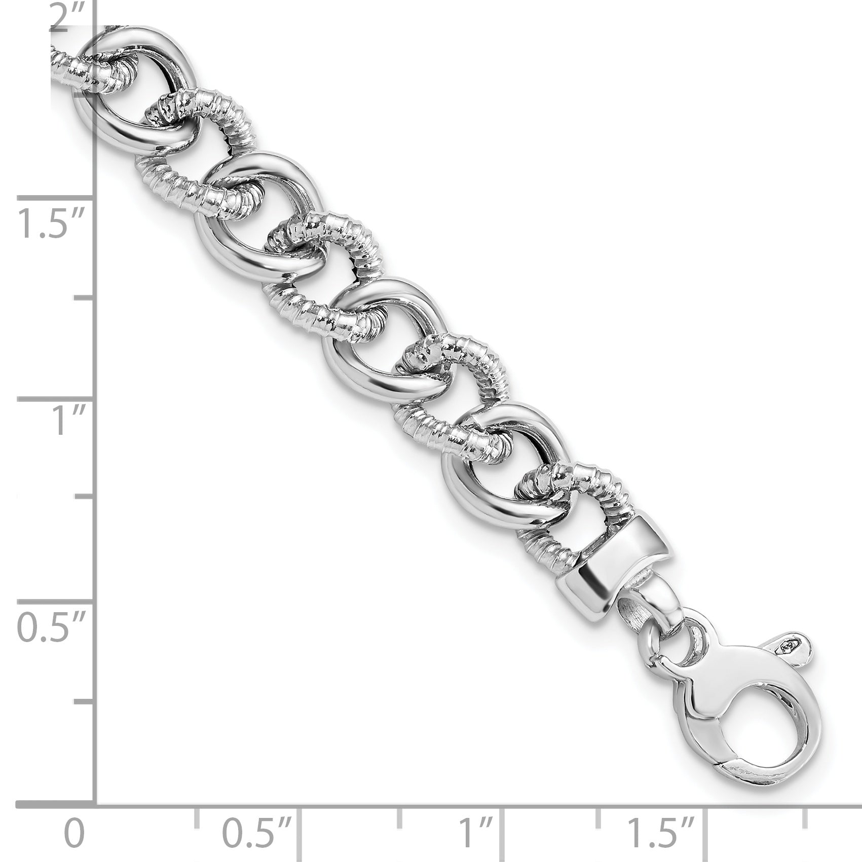 7.75 Inch 14K White Gold Polished And Textured Link Bracelet
